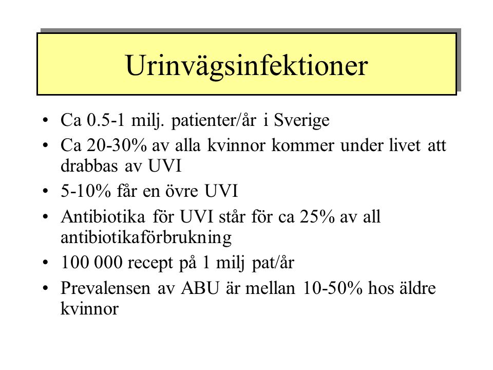 Urinvägsinfektioner Ca milj. patienter/år i Sverige