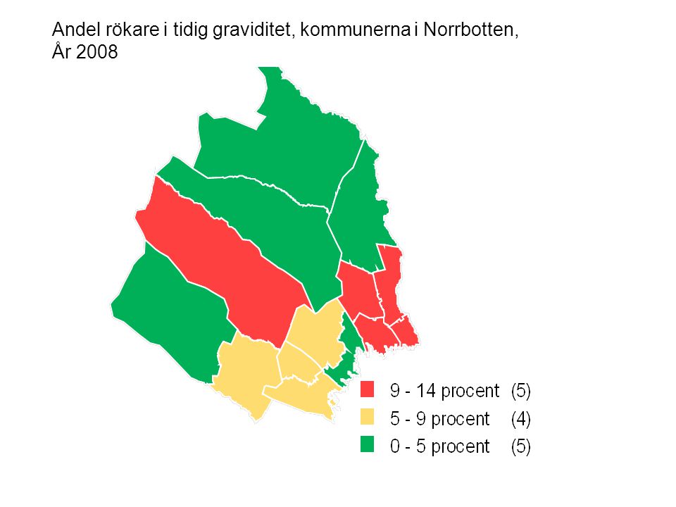 Andel rökare i tidig graviditet, kommunerna i Norrbotten, År 2008
