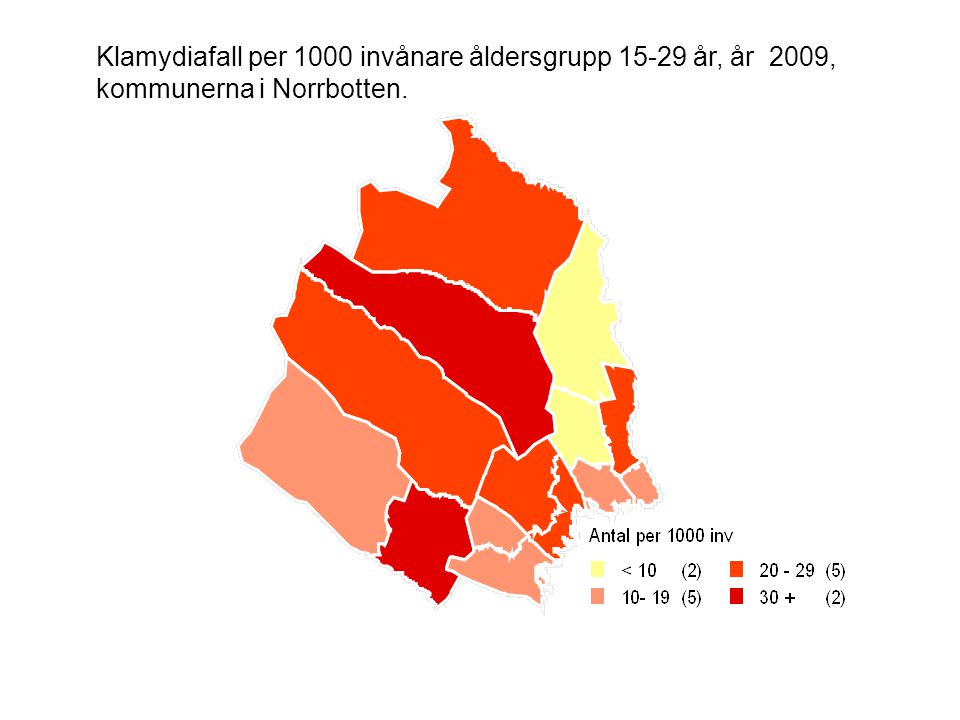 Klamydiafall per 1000 invånare åldersgrupp år, år 2009, kommunerna i Norrbotten.
