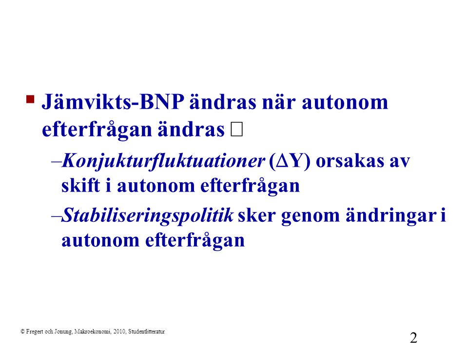 Jämvikts-BNP ändras när autonom efterfrågan ändras Þ