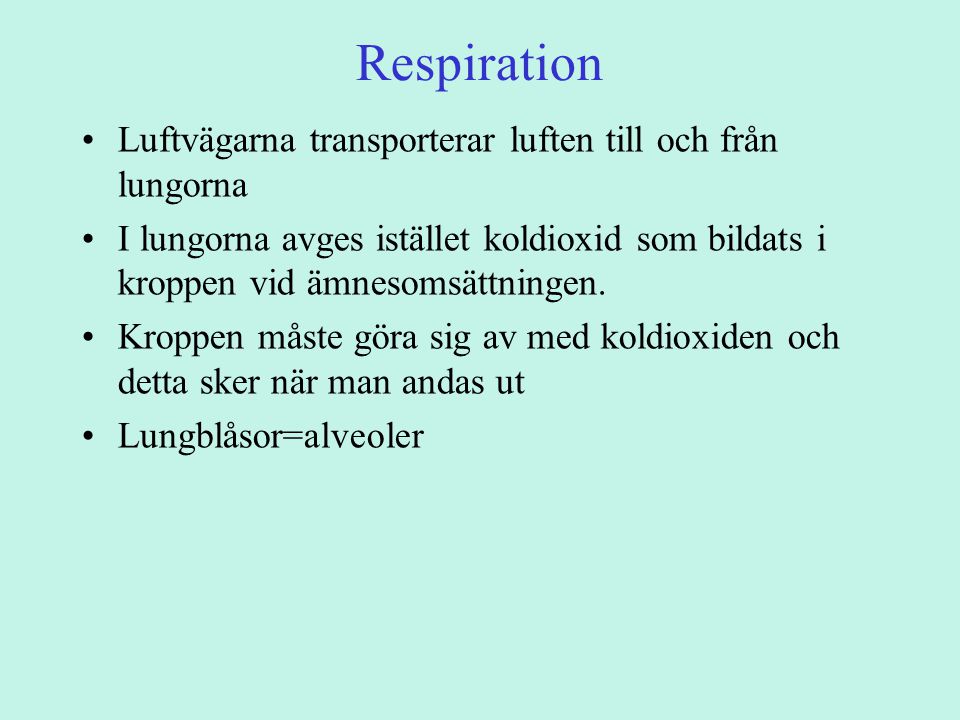 Respiration Luftvägarna transporterar luften till och från lungorna