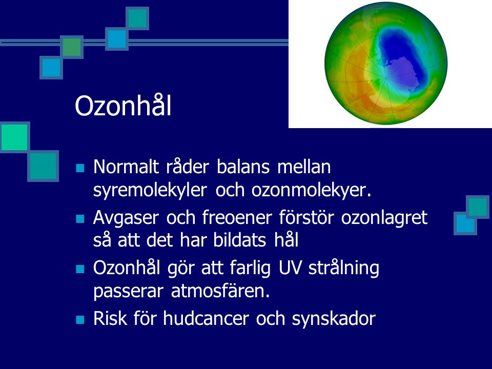Ozonhål Normalt råder balans mellan syremolekyler och ozonmolekyer.