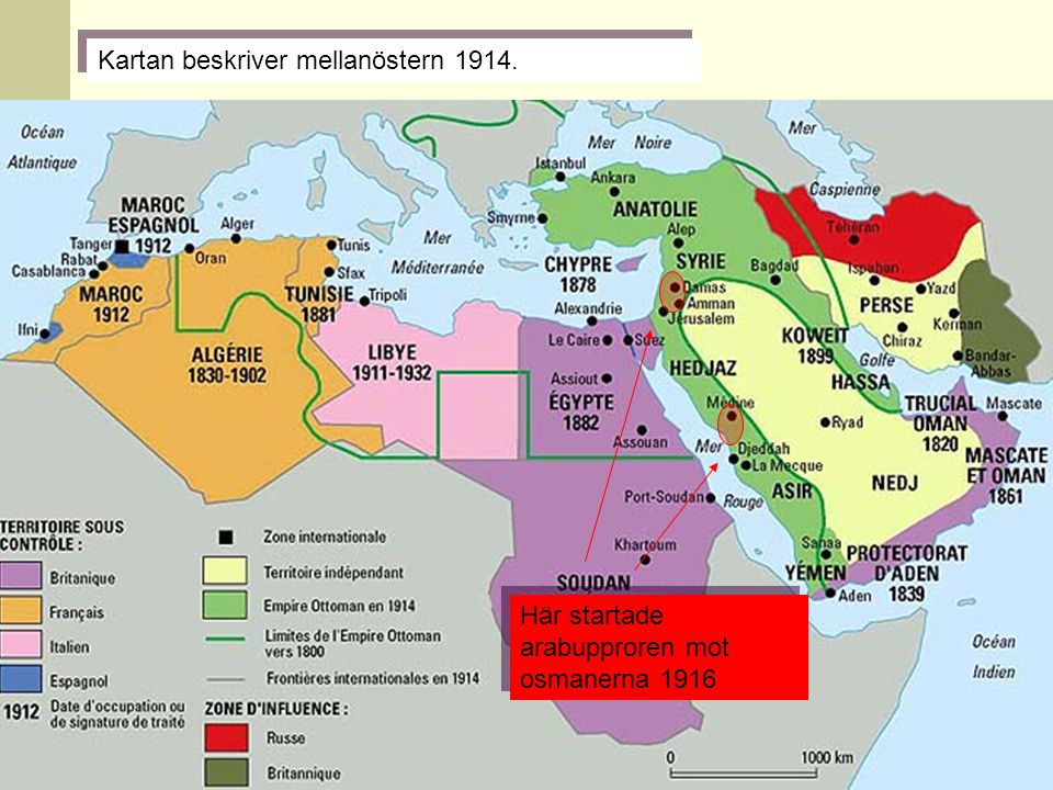 Kartan beskriver mellanöstern 1914.