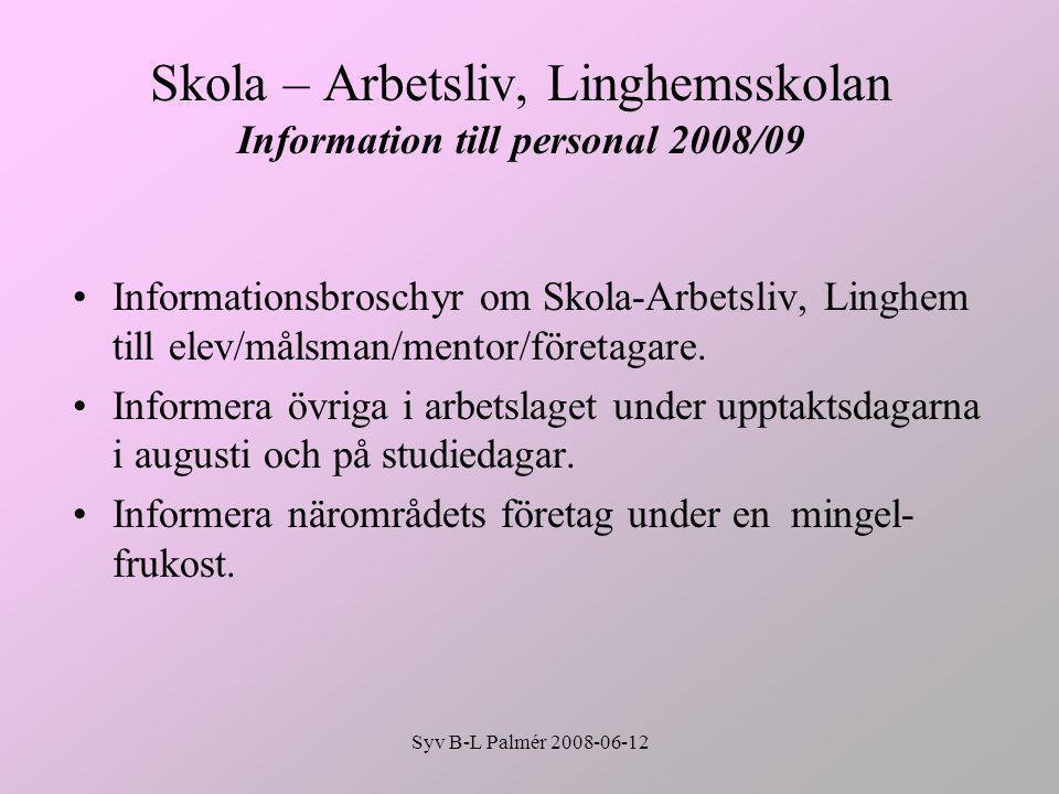Skola – Arbetsliv, Linghemsskolan Information till personal 2008/09