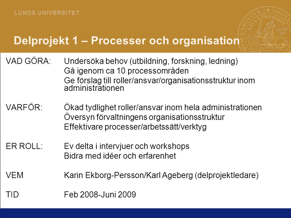 Delprojekt 1 – Processer och organisation