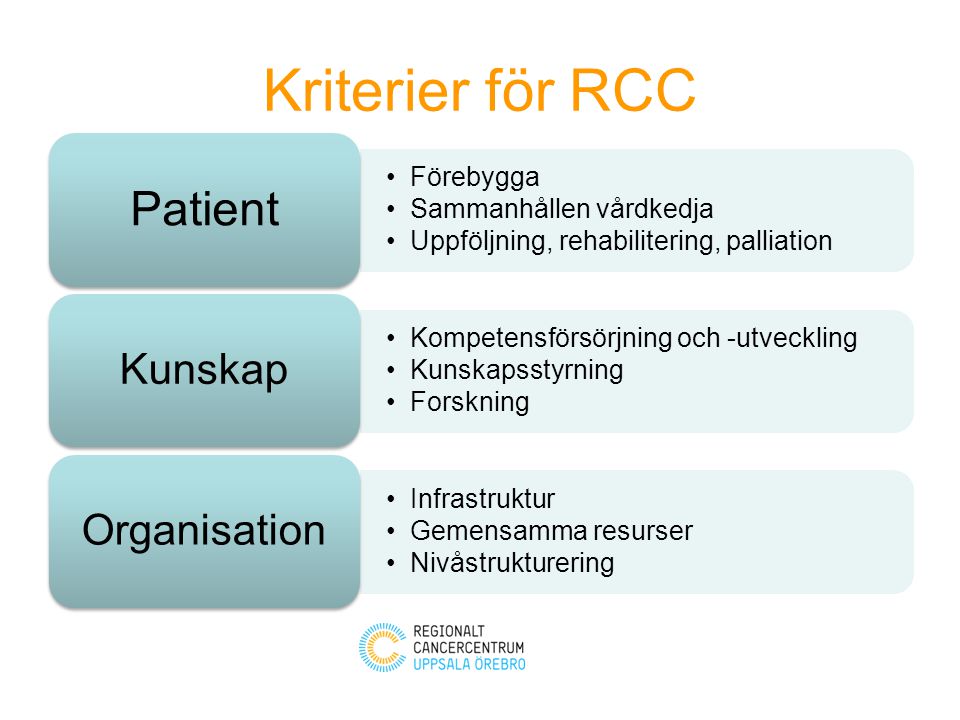 Kriterier för RCC Patient Kunskap Organisation Förebygga