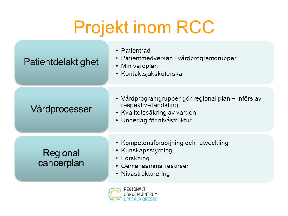 Projekt inom RCC Patientdelaktighet Vårdprocesser Regional cancerplan