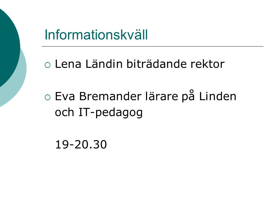 Informationskväll Lena Ländin biträdande rektor