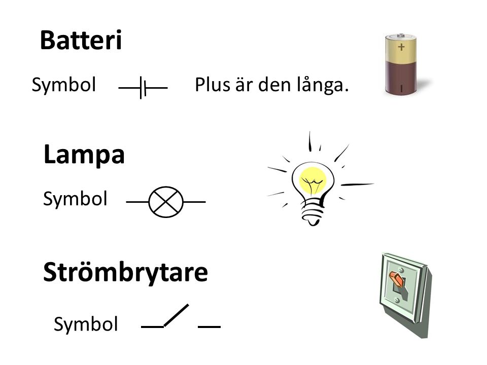 Batteri Symbol Plus är den långa. Lampa Symbol Strömbrytare Symbol