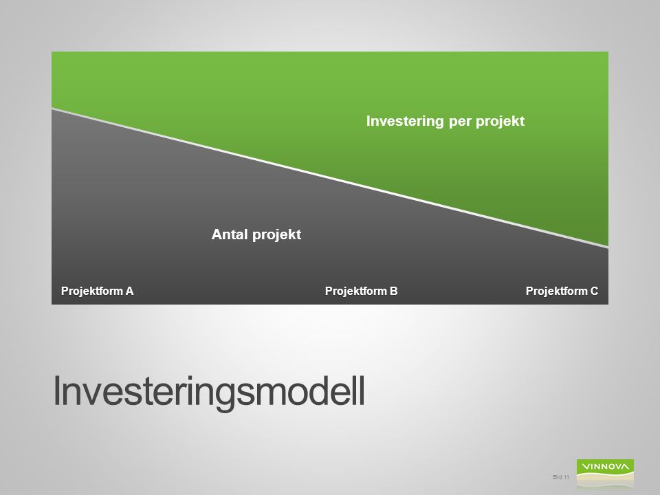 Investeringsmodell Investering per projekt Antal projekt Projektform A