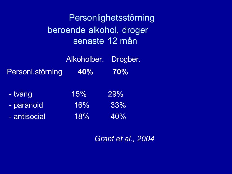 Personlighetsstörning beroende alkohol, droger senaste 12 mån