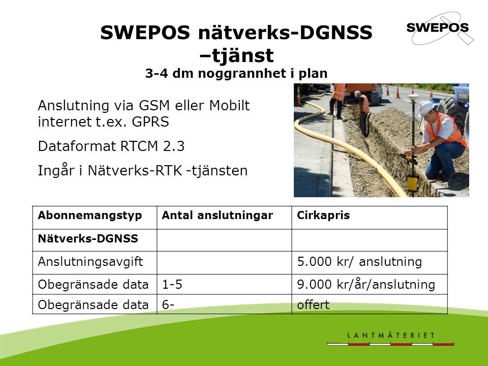 SWEPOS nätverks-DGNSS –tjänst 3-4 dm noggrannhet i plan