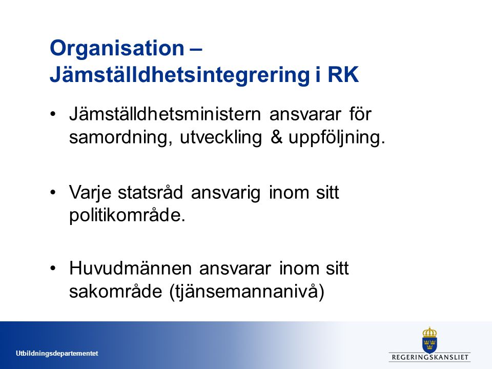 Organisation – Jämställdhetsintegrering i RK