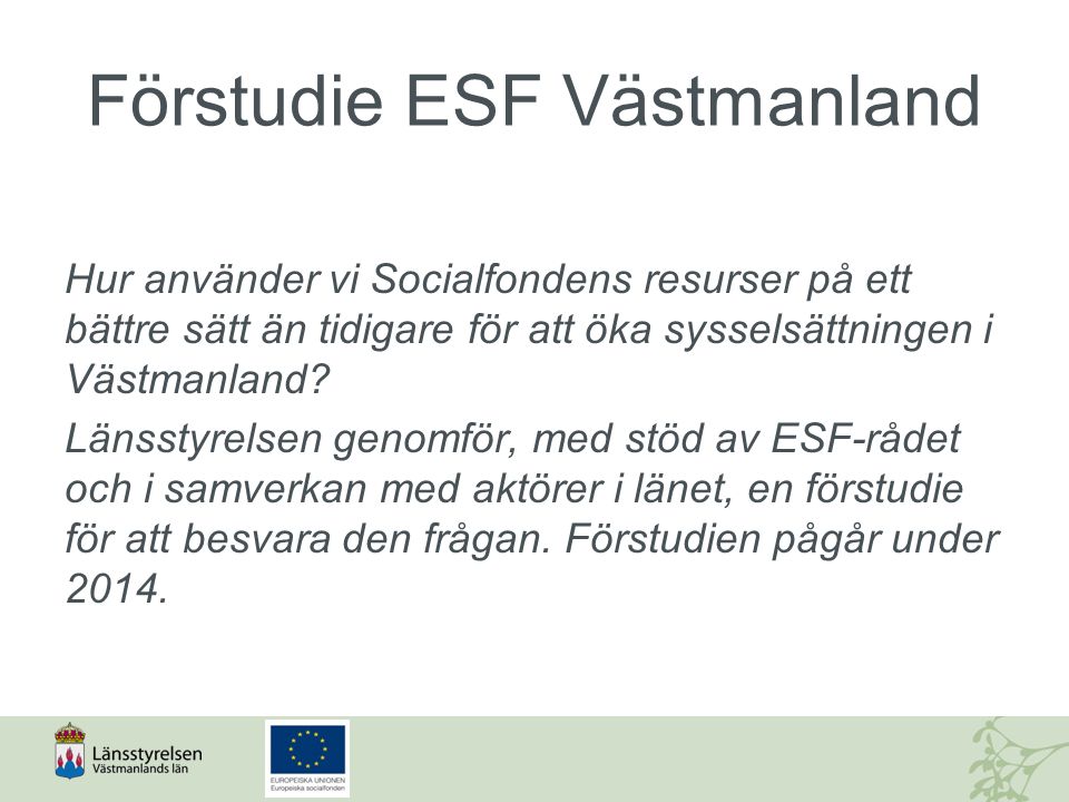 Förstudie ESF Västmanland