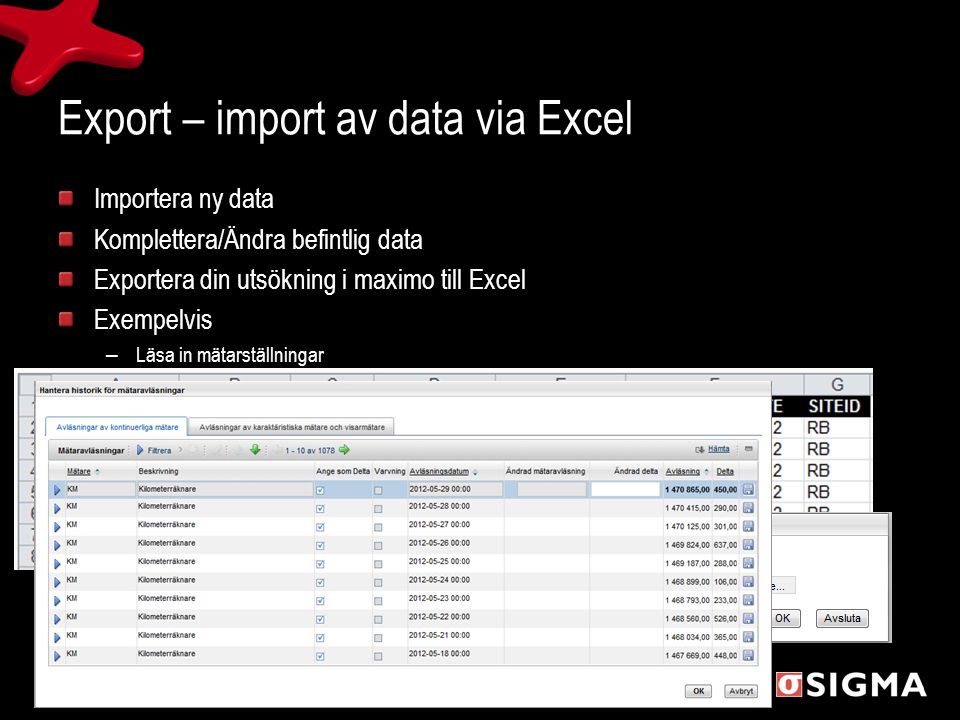 Export – import av data via Excel