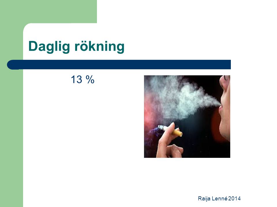 Daglig rökning 13 % Raija Lenné 2014