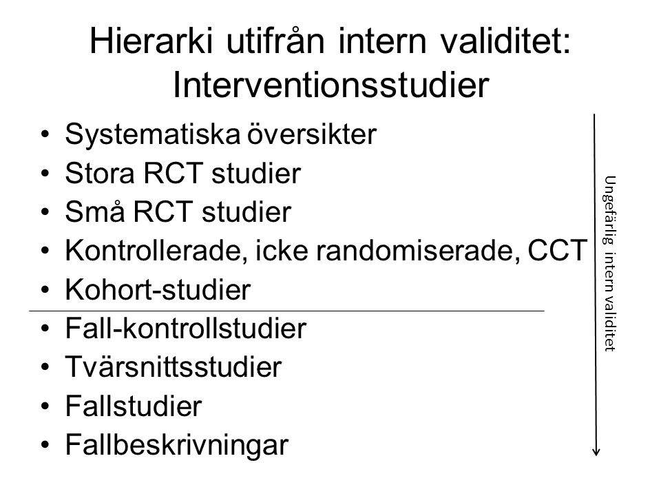 Hierarki utifrån intern validitet: Interventionsstudier