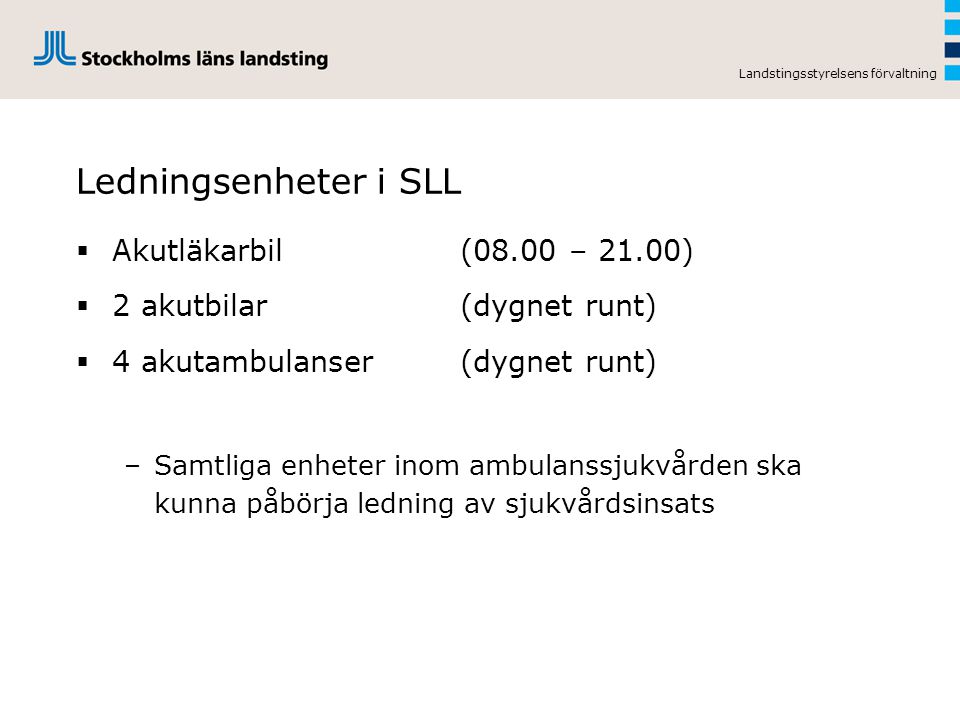 Ledningsenheter i SLL Akutläkarbil (08.00 – 21.00)