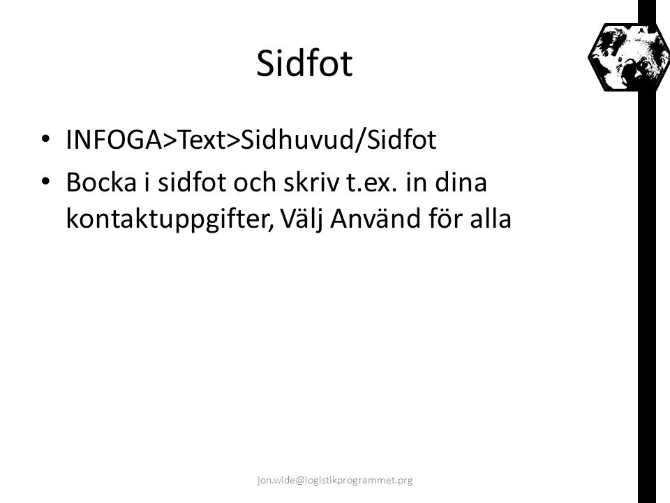 Sidfot INFOGA>Text>Sidhuvud/Sidfot