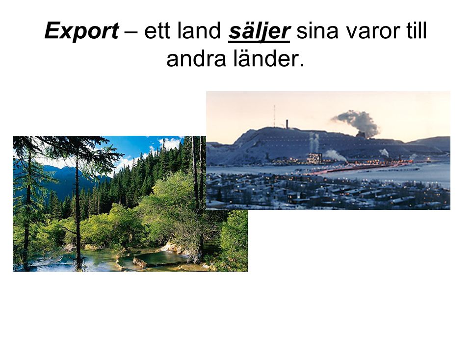 Export – ett land säljer sina varor till andra länder.