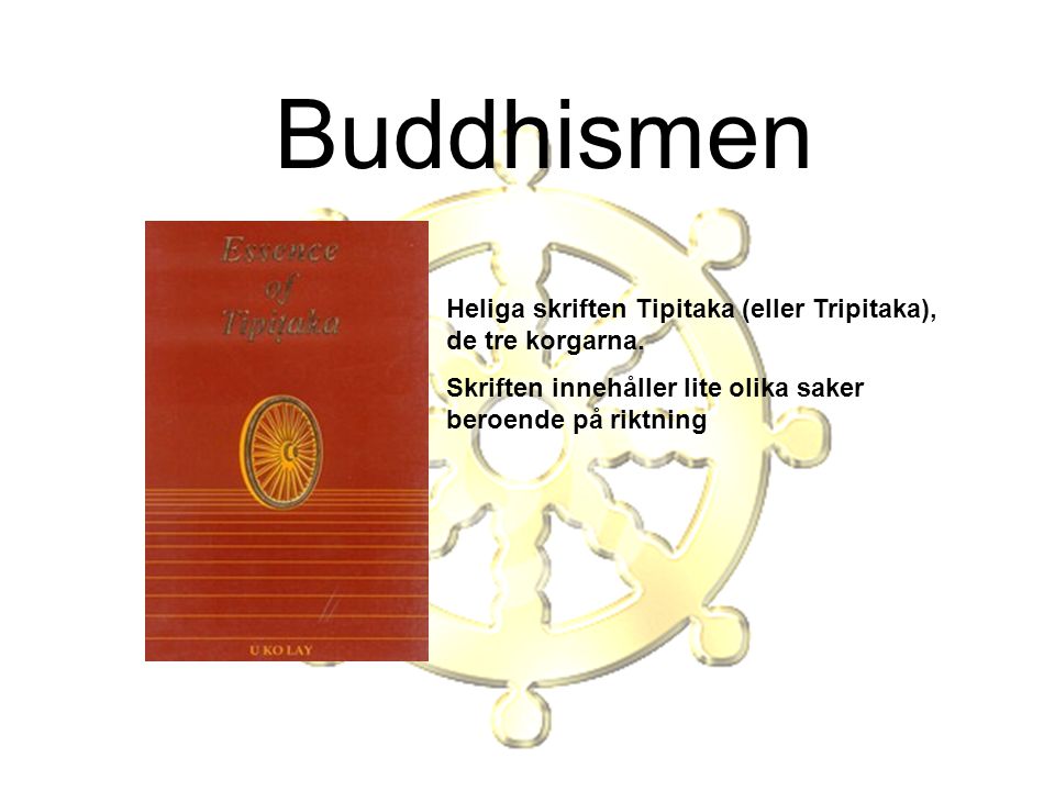 Buddhismen Heliga skriften Tipitaka (eller Tripitaka), de tre korgarna.