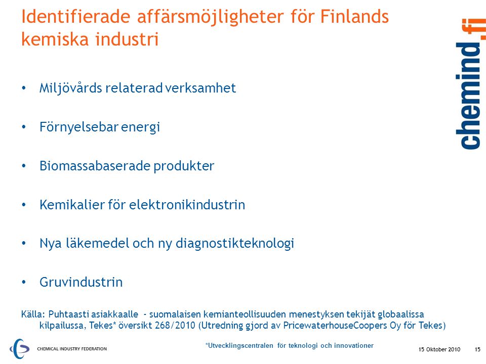 Identifierade affärsmöjligheter för Finlands kemiska industri