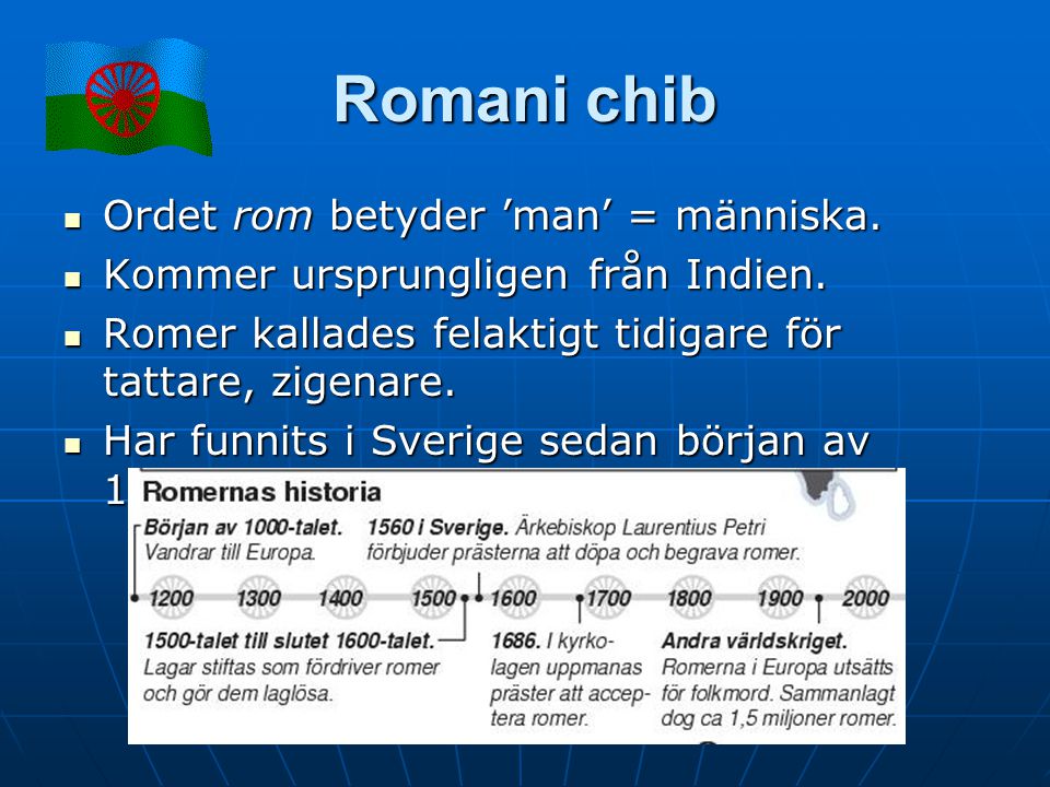 Romani chib Ordet rom betyder ’man’ = människa.