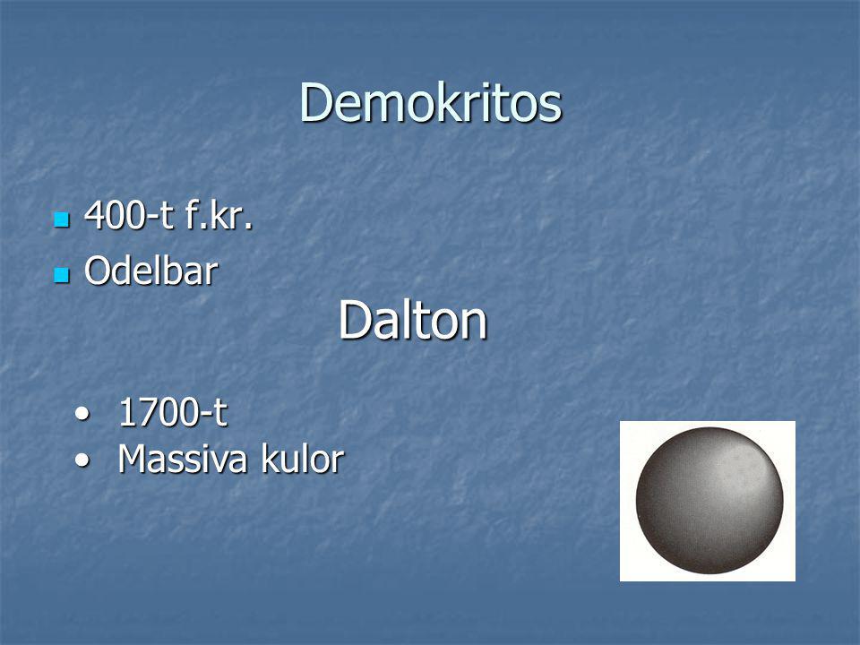 Demokritos 400-t f.kr. Odelbar Dalton 1700-t Massiva kulor