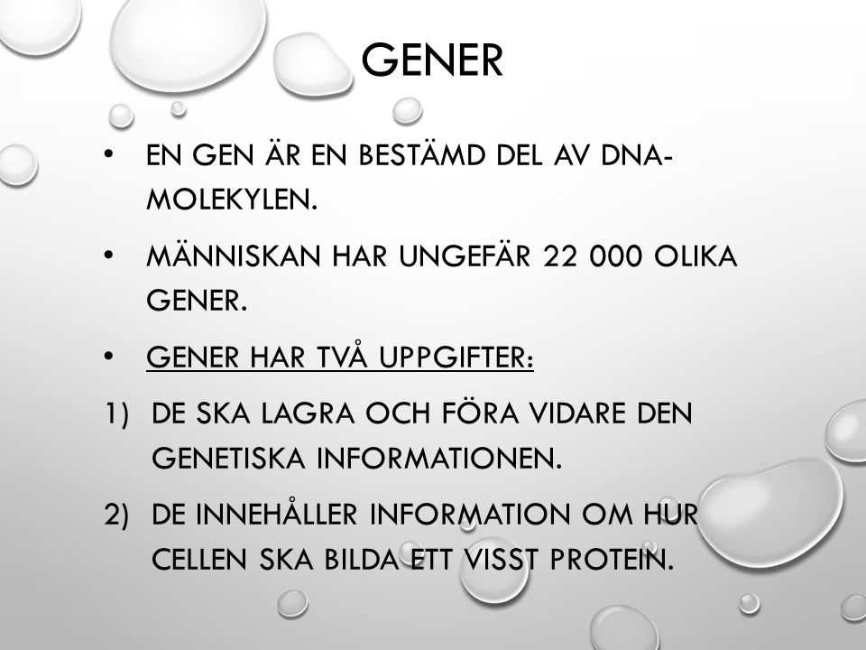 GENER En gen är en bestämd del av DNA- molekylen.