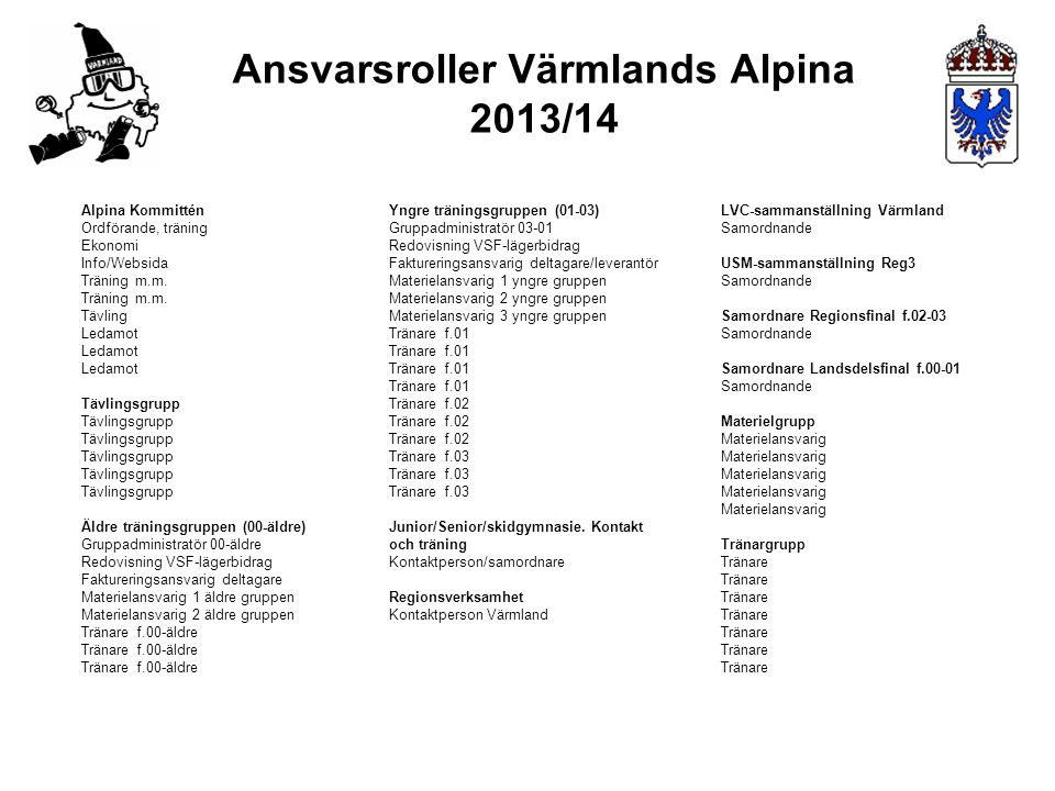 Ansvarsroller Värmlands Alpina 2013/14