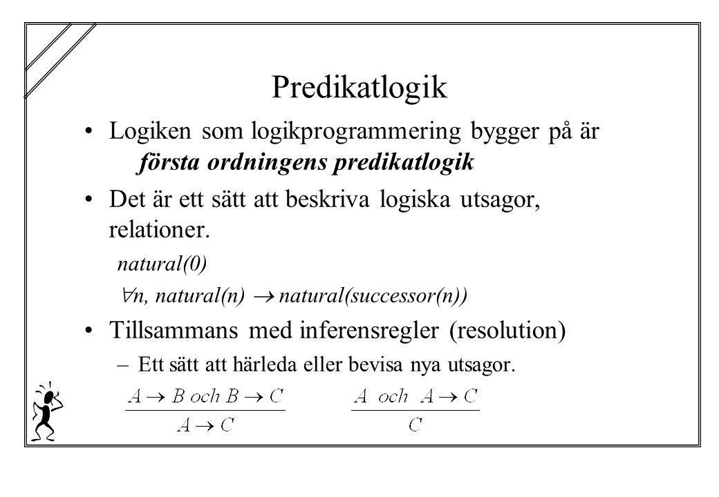 Predikatlogik Logiken som logikprogrammering bygger på är första ordningens predikatlogik.