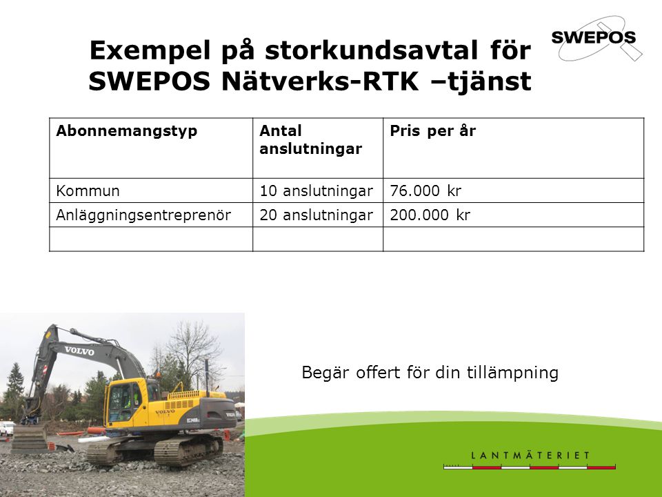 Exempel på storkundsavtal för SWEPOS Nätverks-RTK –tjänst