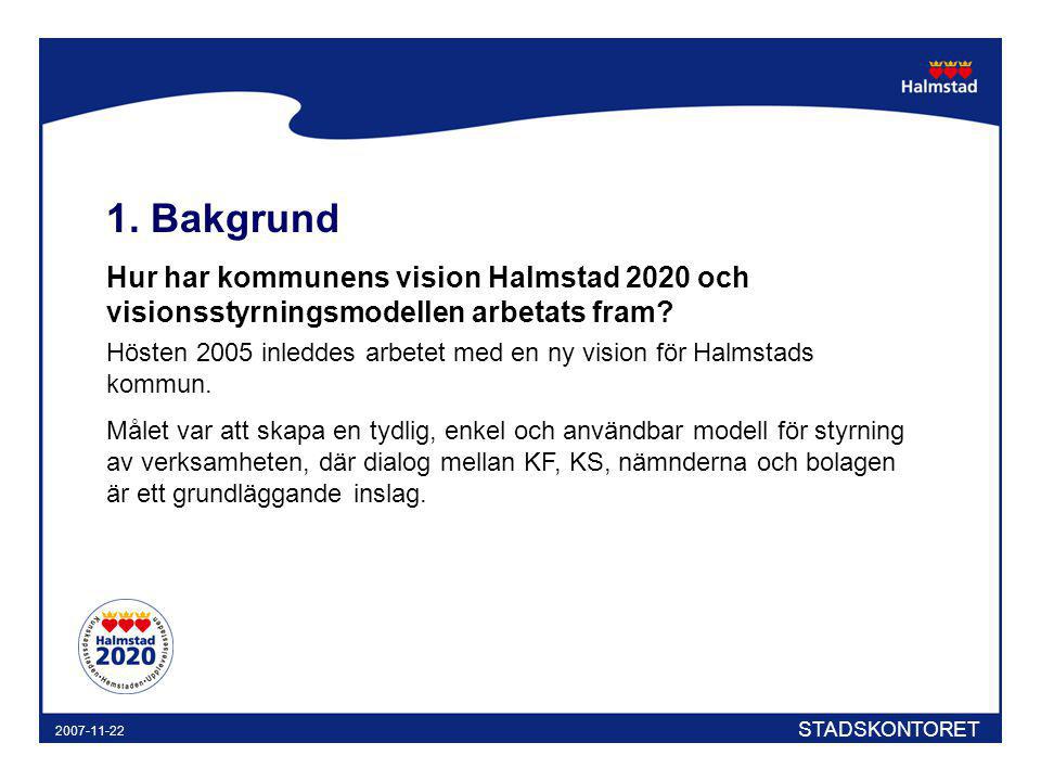 1. Bakgrund Hur har kommunens vision Halmstad 2020 och visionsstyrningsmodellen arbetats fram