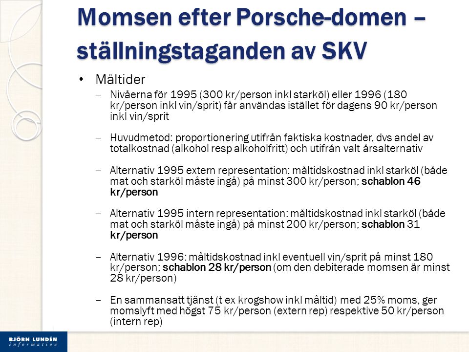 Momsen efter Porsche-domen – ställningstaganden av SKV