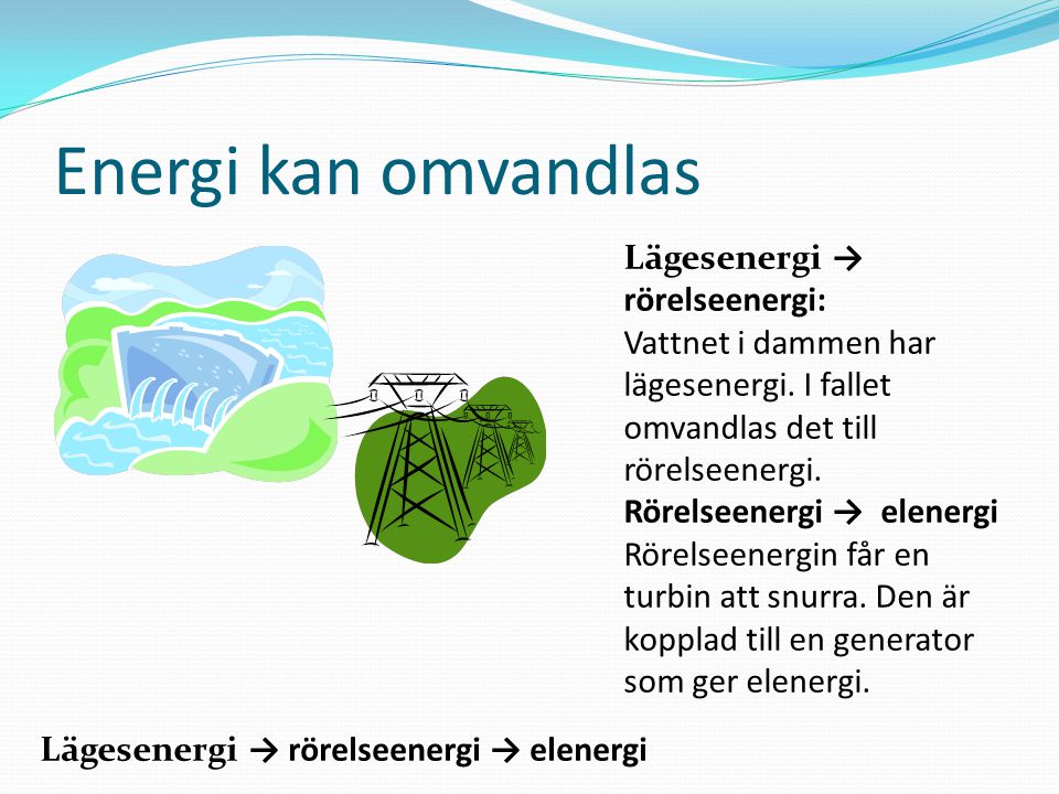 Energi kan omvandlas Lägesenergi → rörelseenergi: