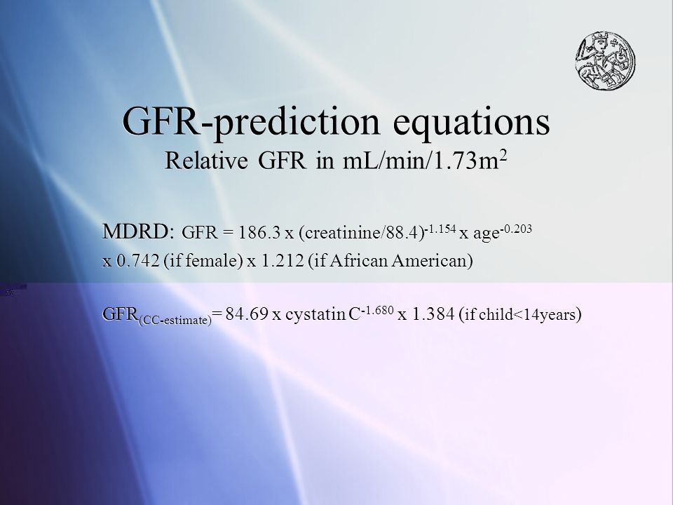 GFR-prediction equations Relative GFR in mL/min/1.73m2