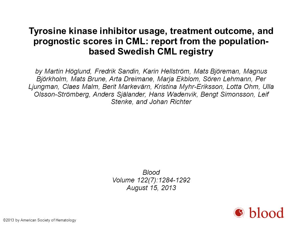 Tyrosine kinase inhibitor usage, treatment outcome, and prognostic scores in CML: report from the population-based Swedish CML registry