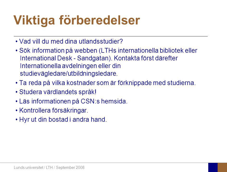 UTLANDSSTUDIER LTHs Utlysning Våren 2009 Inför Läsåret - Ppt Ladda Ner