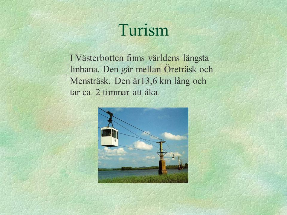 Turism I Västerbotten finns världens längsta linbana.