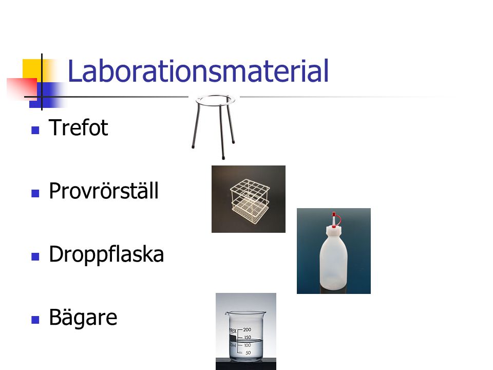 Laborationsmaterial Trefot Provrörställ Droppflaska Bägare