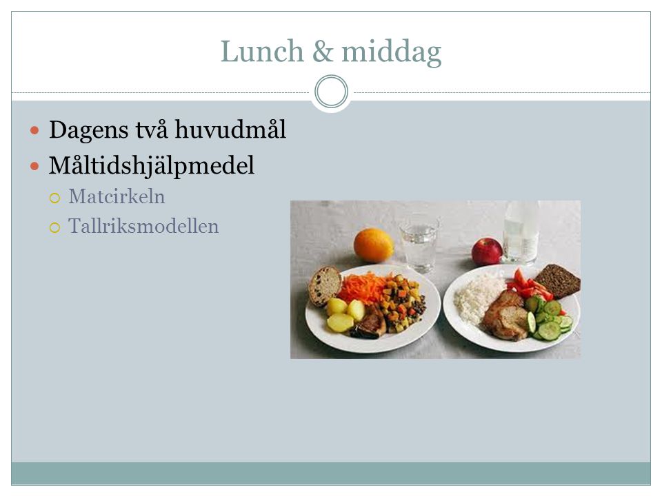 Lunch & middag Dagens två huvudmål Måltidshjälpmedel Matcirkeln