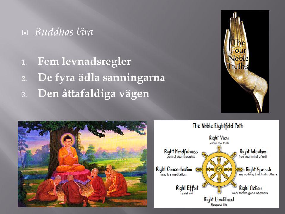 Buddhas lära Fem levnadsregler De fyra ädla sanningarna Den åttafaldiga vägen