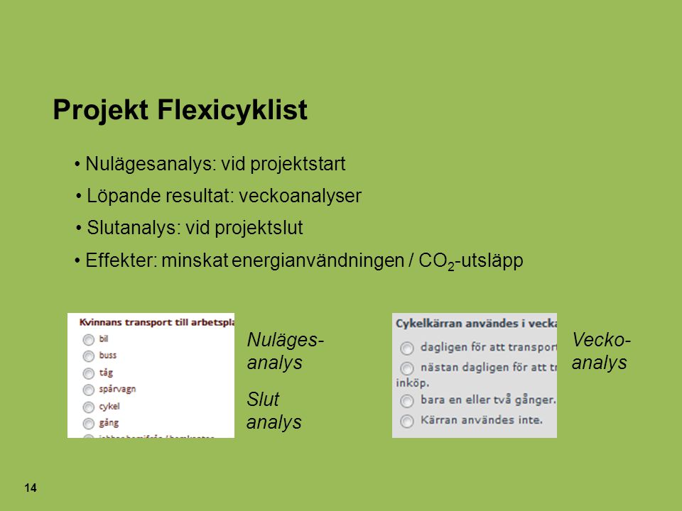Projekt Flexicyklist Nulägesanalys: vid projektstart