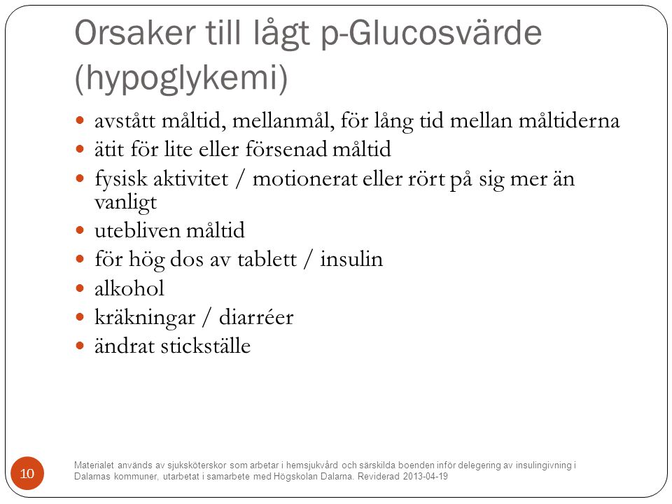 Orsaker till lågt p-Glucosvärde (hypoglykemi)