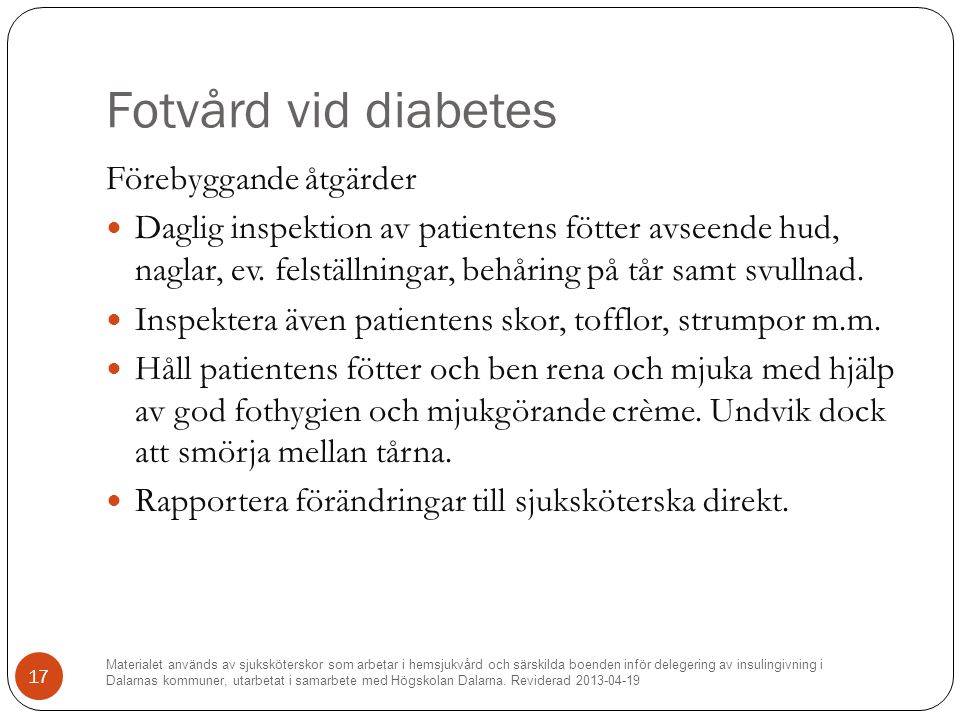 Fotvård vid diabetes Förebyggande åtgärder
