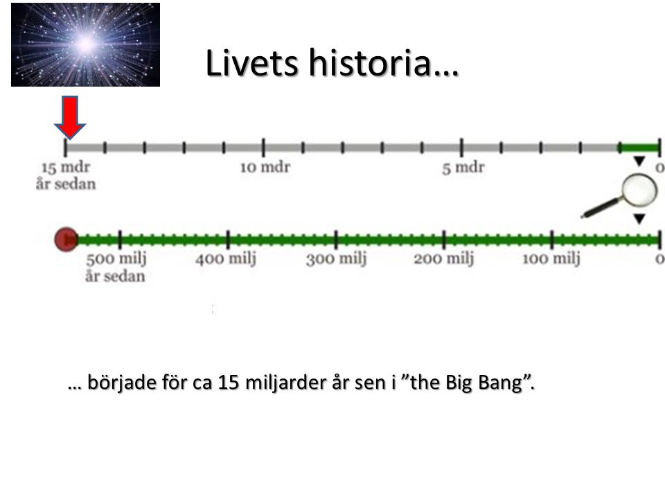 Livets historia… … började för ca 15 miljarder år sen i the Big Bang .