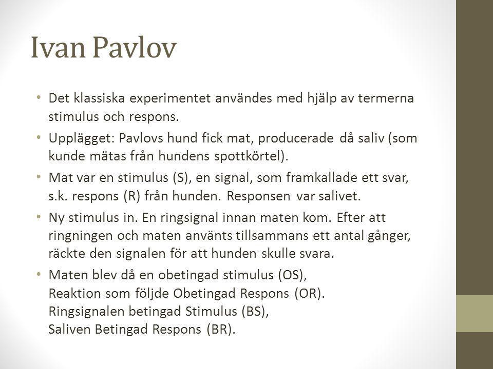 Ivan Pavlov Det klassiska experimentet användes med hjälp av termerna stimulus och respons.