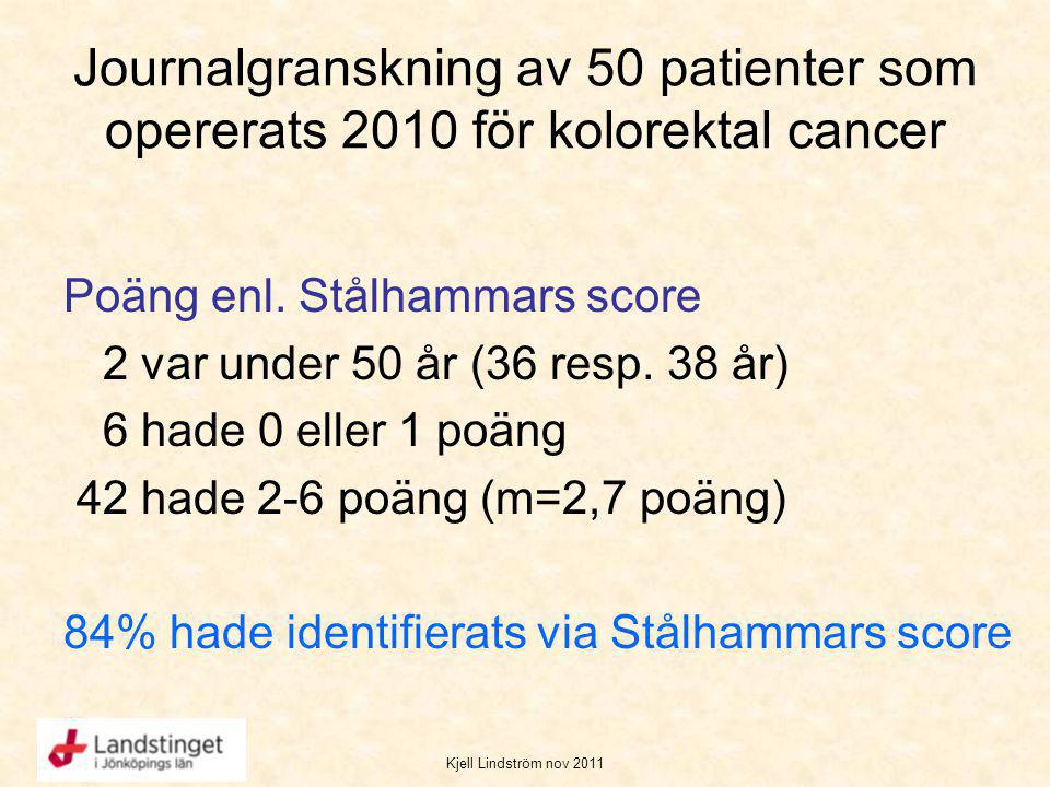 Journalgranskning av 50 patienter som opererats 2010 för kolorektal cancer