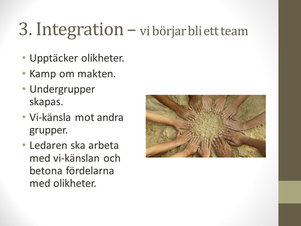 3. Integration – vi börjar bli ett team