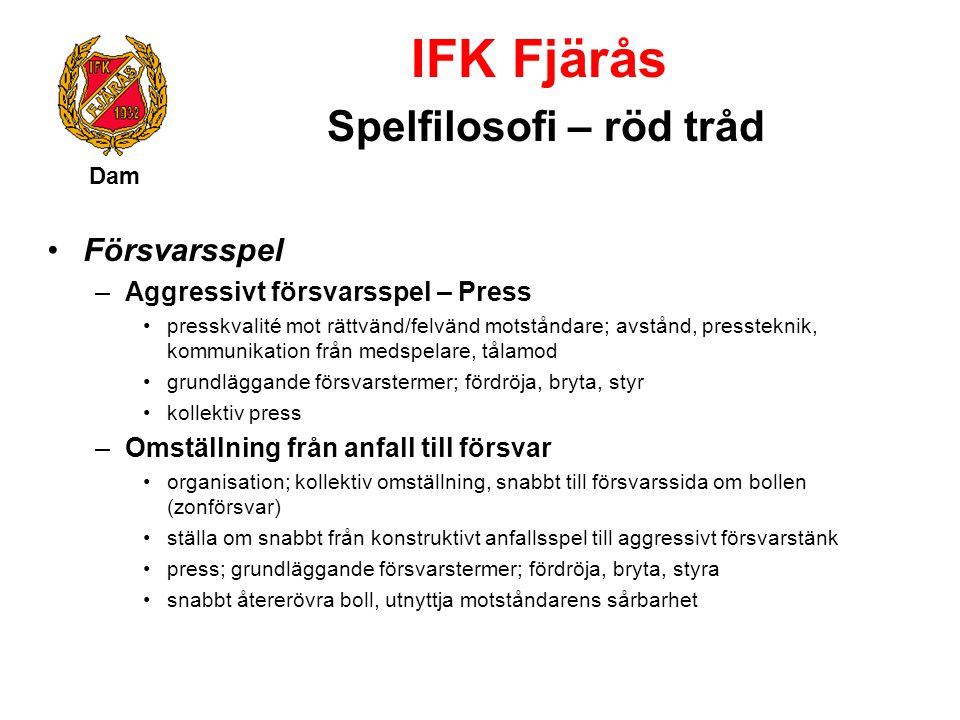 IFK Fjärås Spelfilosofi – röd tråd